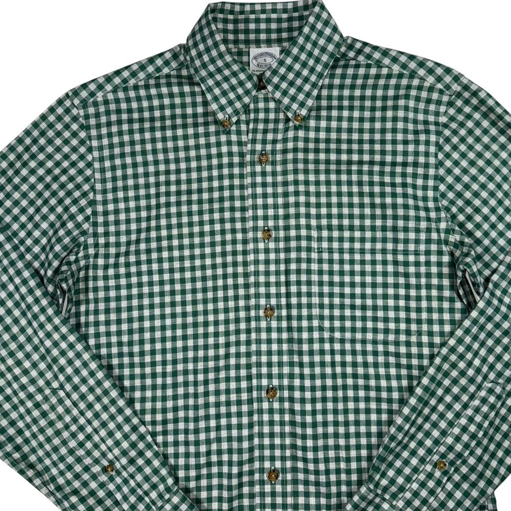 Brooks Brothers S Green Gray Checkered Shirt Non Iron Supima Cotton Button Down